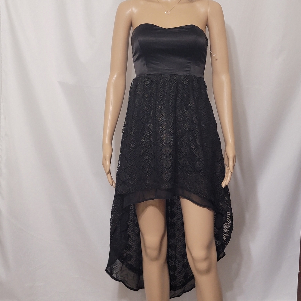 Wet Seal size small black lace high-lo strapless dress. NWOT